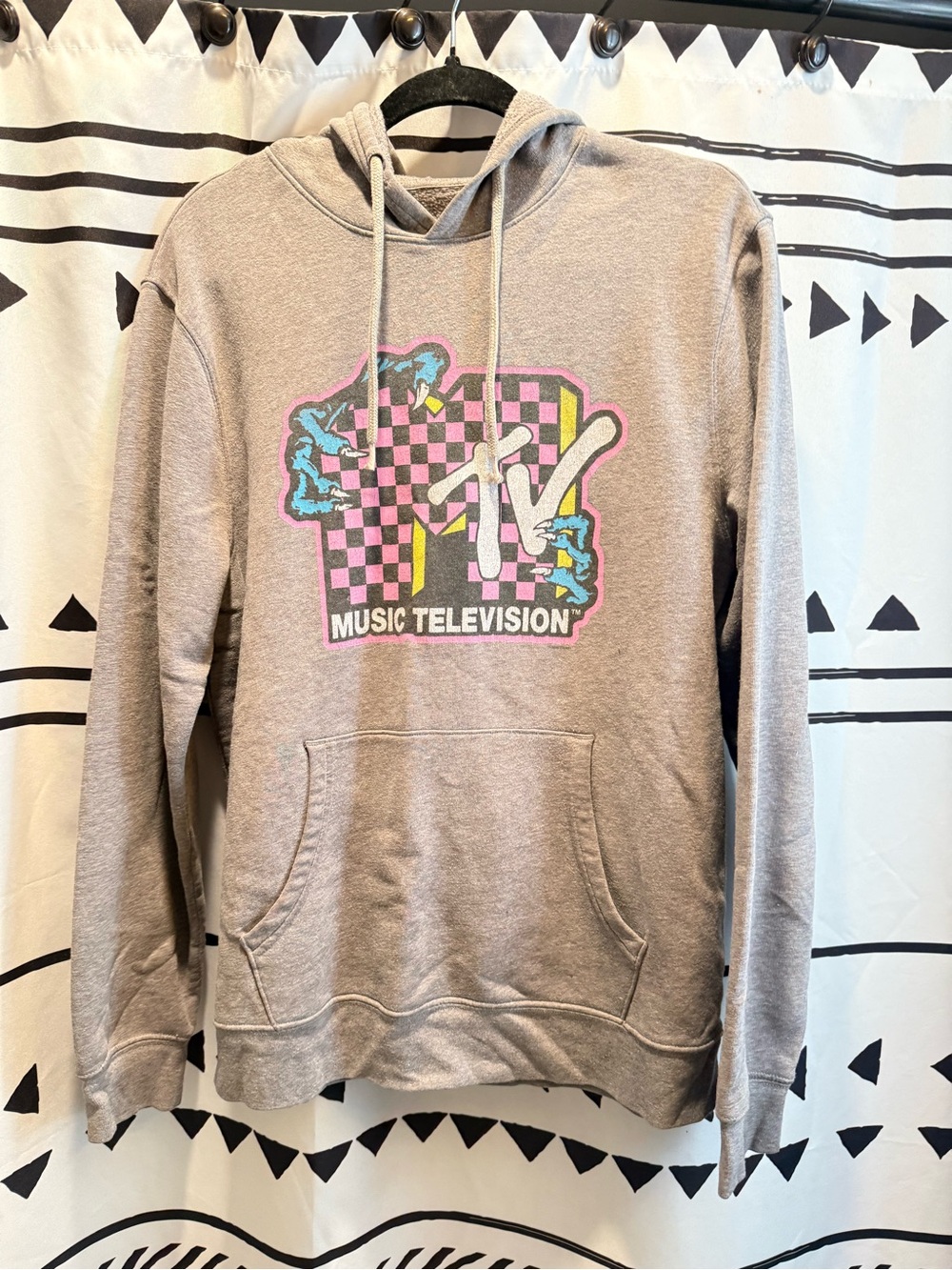 MTV Gray Hoodie with Pink, Blue & Yellow Graphic
